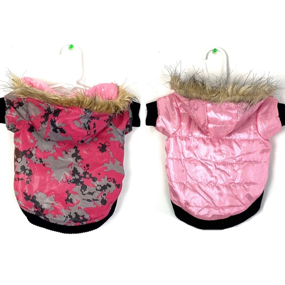 Free Dogs Accessories - Dog Jacket REVERSIBLE Hooded Fauxfur Pink Camo Camouflage Puffy Puffer Coat New